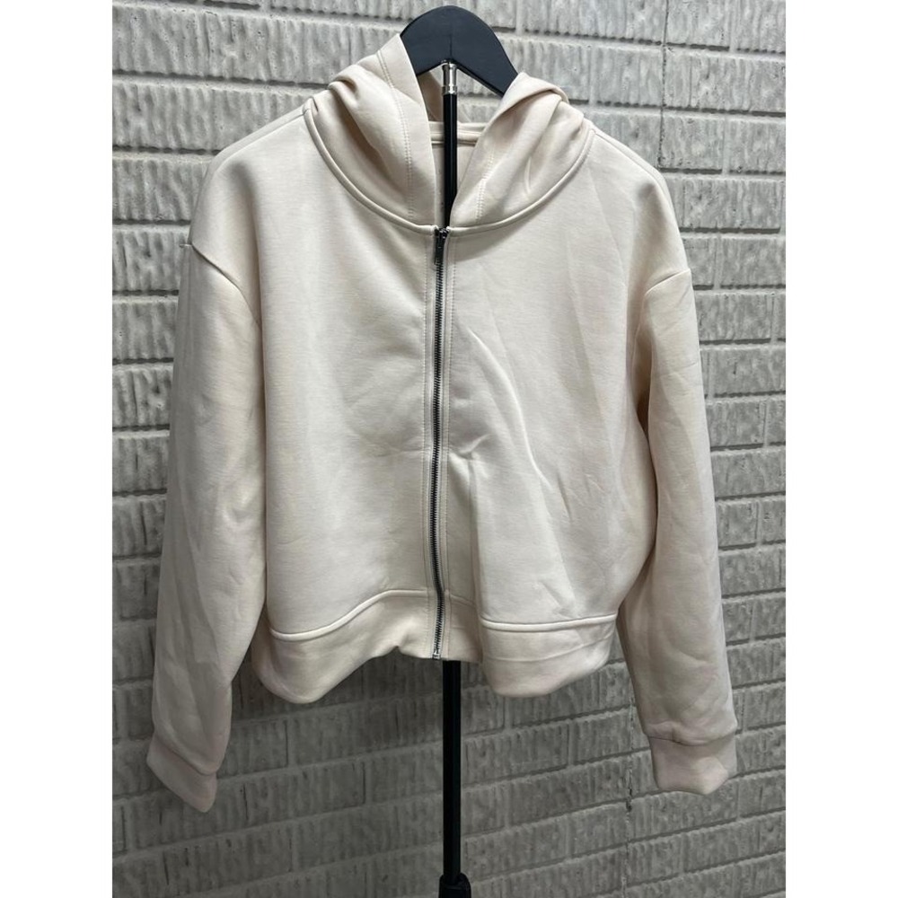 A New Day Womens Cream Full Zip‎ Cropped Hoodie Sweatshirt NWT Size L